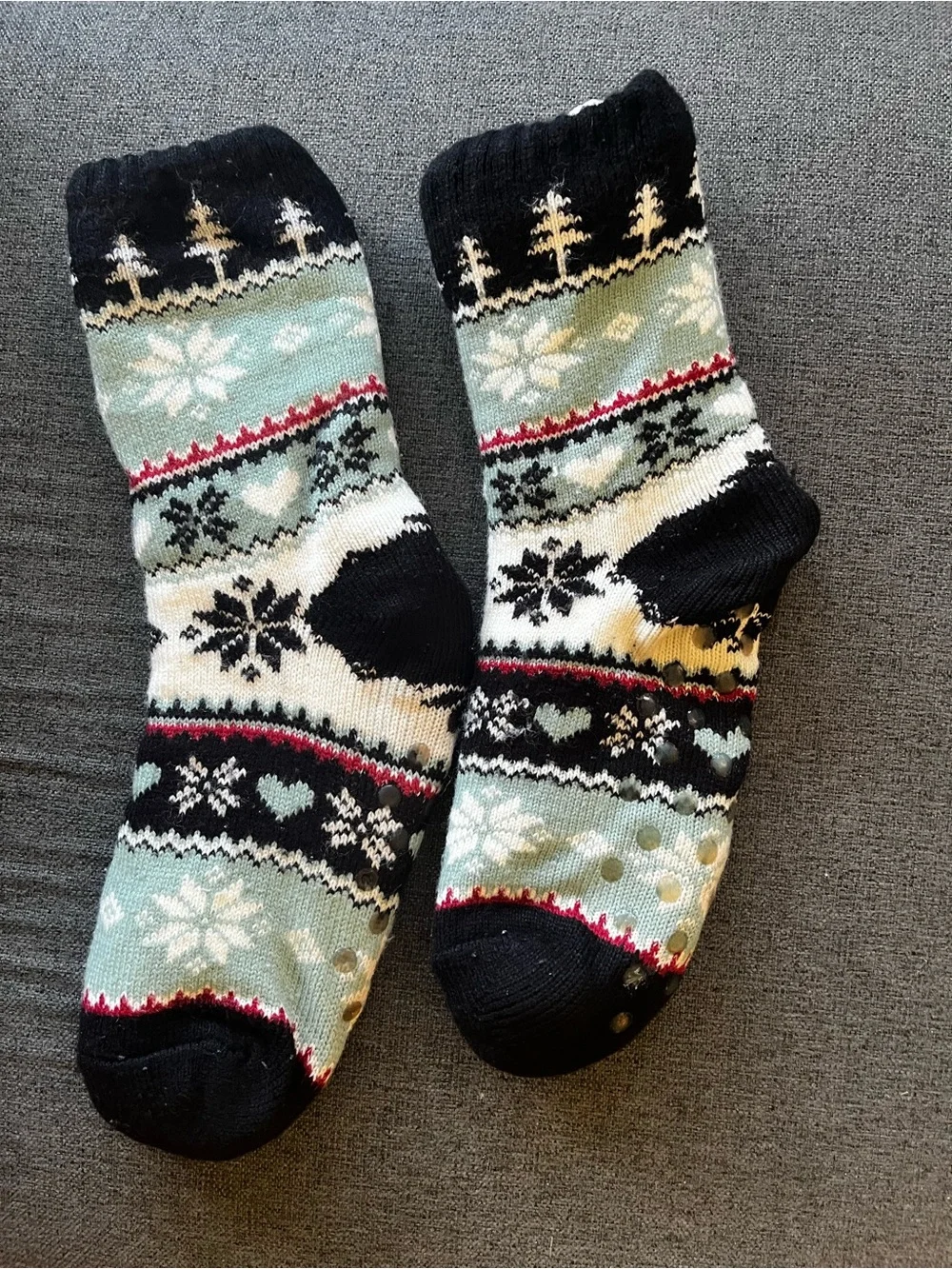 Cozy Fair Isle Slipper Socks 7-11 Non Slip Gripper Sherpa Fleece unisex